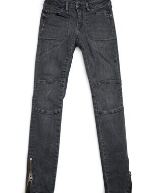 AllSaints Biker Jeans Women 27 x 27 Black Charcoal Wash Skinny Ankle Zip Stretch